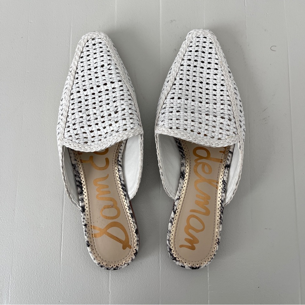 Sam Edelman White Woven Mules